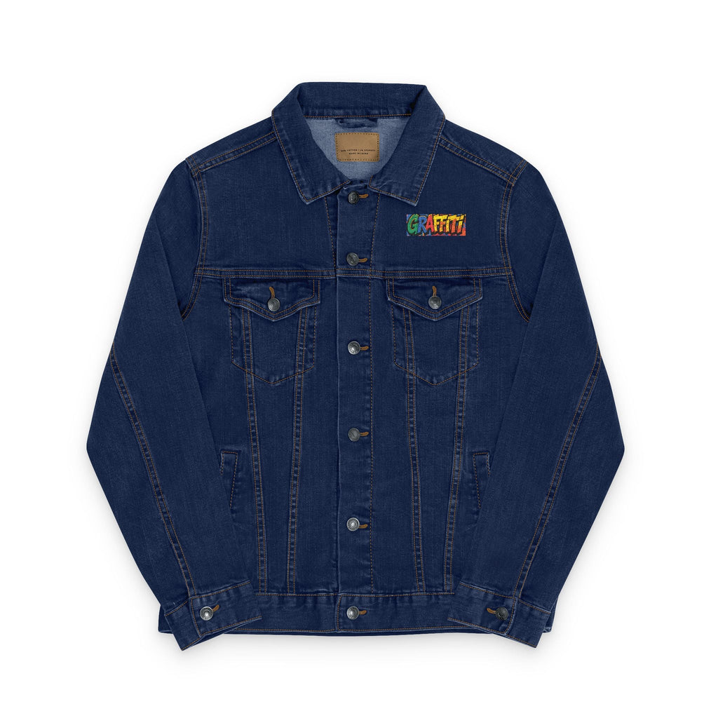 Vibrant Graffiti Embroidered Unisex Denim Jacket, Streetwear Fashion, Summer Layering, Gift for Teens, Casual Style Outfit Printify