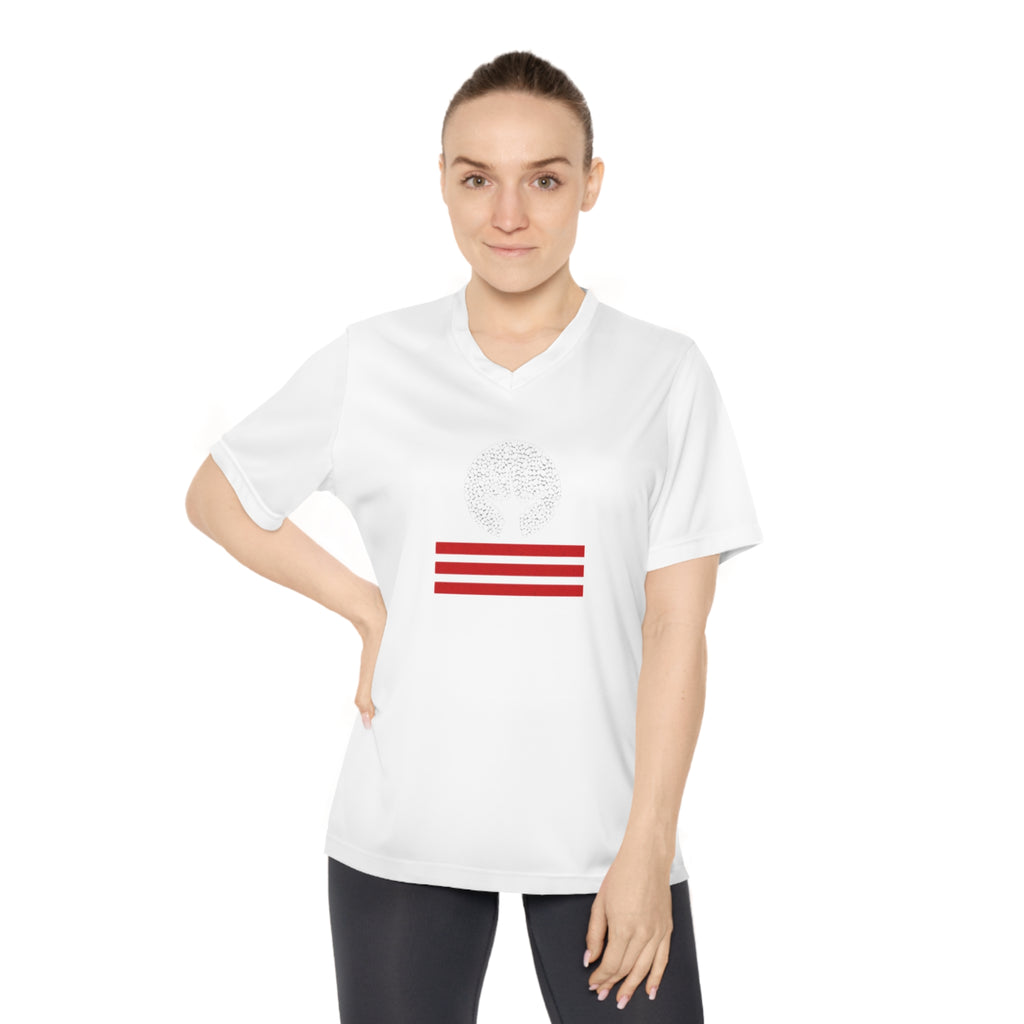 Women's Performance V-Neck T-Shirt with Unique Graphic Design, Sports Tee, Workout Top, Casual Athletic Wear, Gift for Active Lifestyle