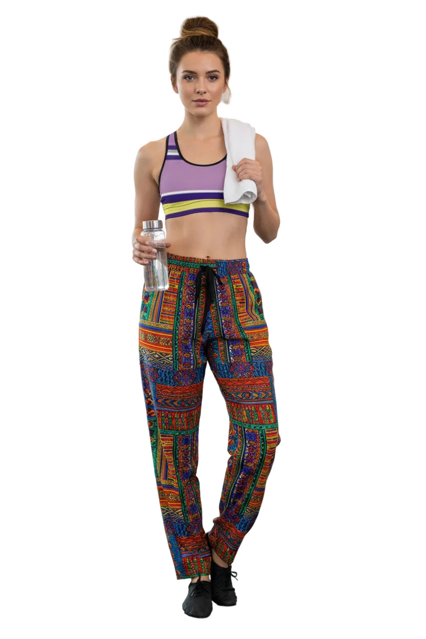 Purple Yellow Striped Sports Bra — Vibrant Allover-Print Activewear