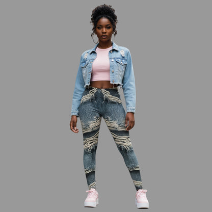 Trendy Distressed Denim Leggings for Women, Casual Outfits, Everyday Wear, Athleisure Style, Gifts for Fashion Lovers Printify