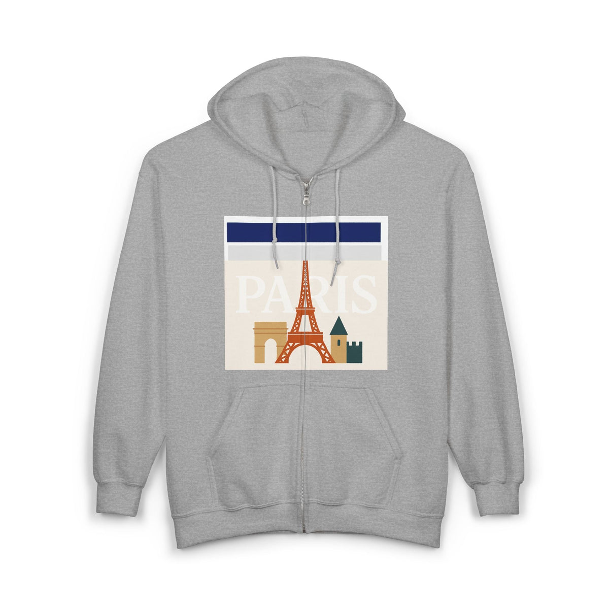 Paris-Themed Unisex Heavy Blend Full Zip Hooded Sweatshirt, Cozy Travel Hoodie, Gift for Explorers, Paris Souvenir, Urban Chic Style Printify