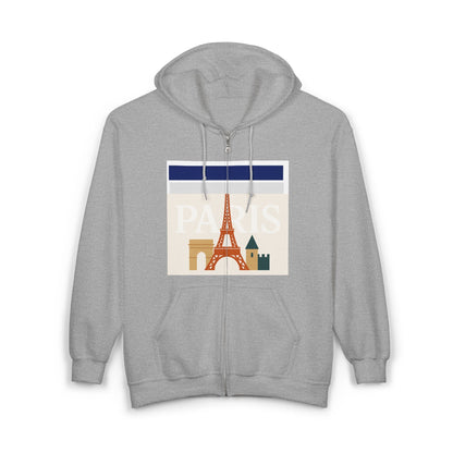 Paris-Themed Unisex Heavy Blend Full Zip Hooded Sweatshirt, Cozy Travel Hoodie, Gift for Explorers, Paris Souvenir, Urban Chic Style Printify