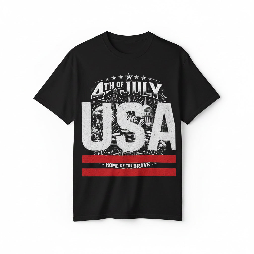 USA 4th of July T-Shirt — Home of the Brave Patriotic Tee
