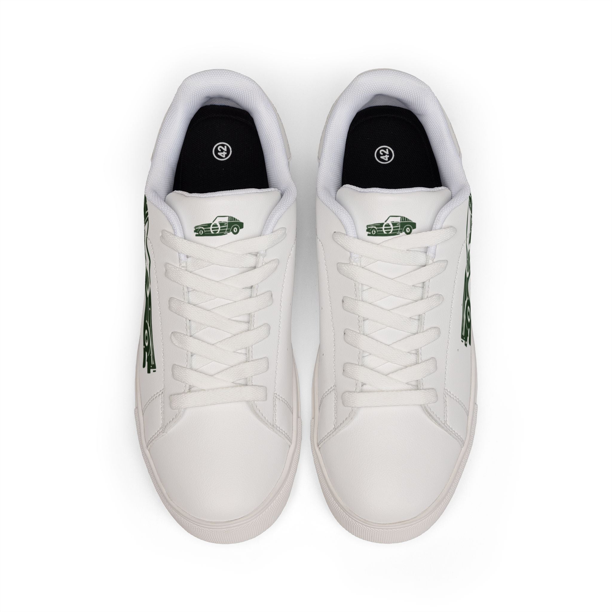 Leather Sneakers — Retro Green Classic Car Low-Top Trainers