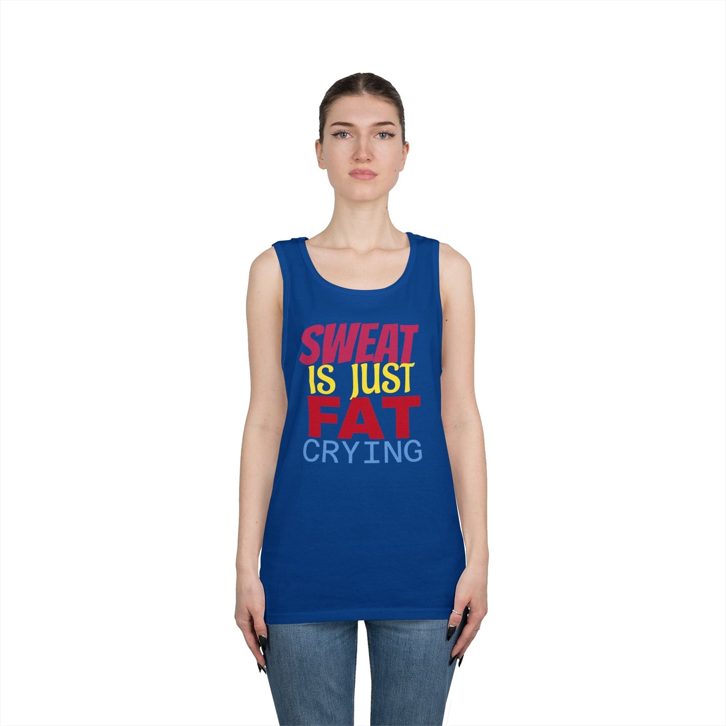 Sweat is Just Fat Crying Tank Top, Motivational Gym Shirt, Fitness Apparel, Unisex Workout Top, Summer Activewear, Gift for Fitness [...] Printify