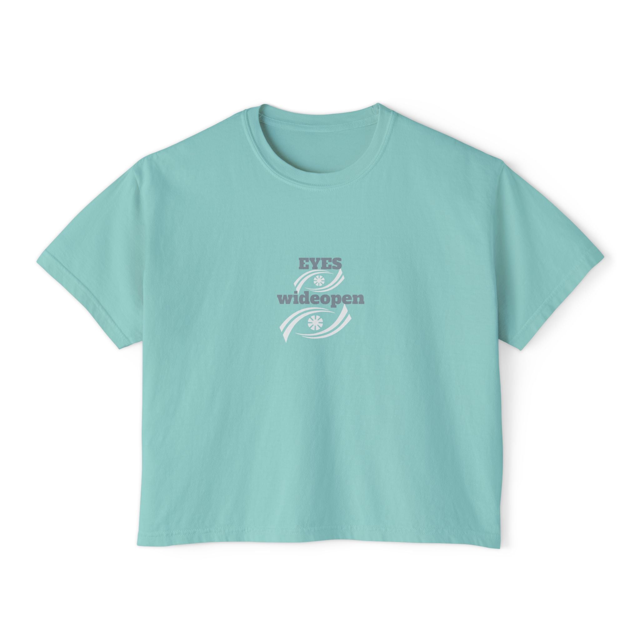 Women's Boxy Tee - 'EYES wideopen' | Casual Tee, Gift for Her, Relaxed Fit Top, Everyday Wear, Trendy Apparel Printify