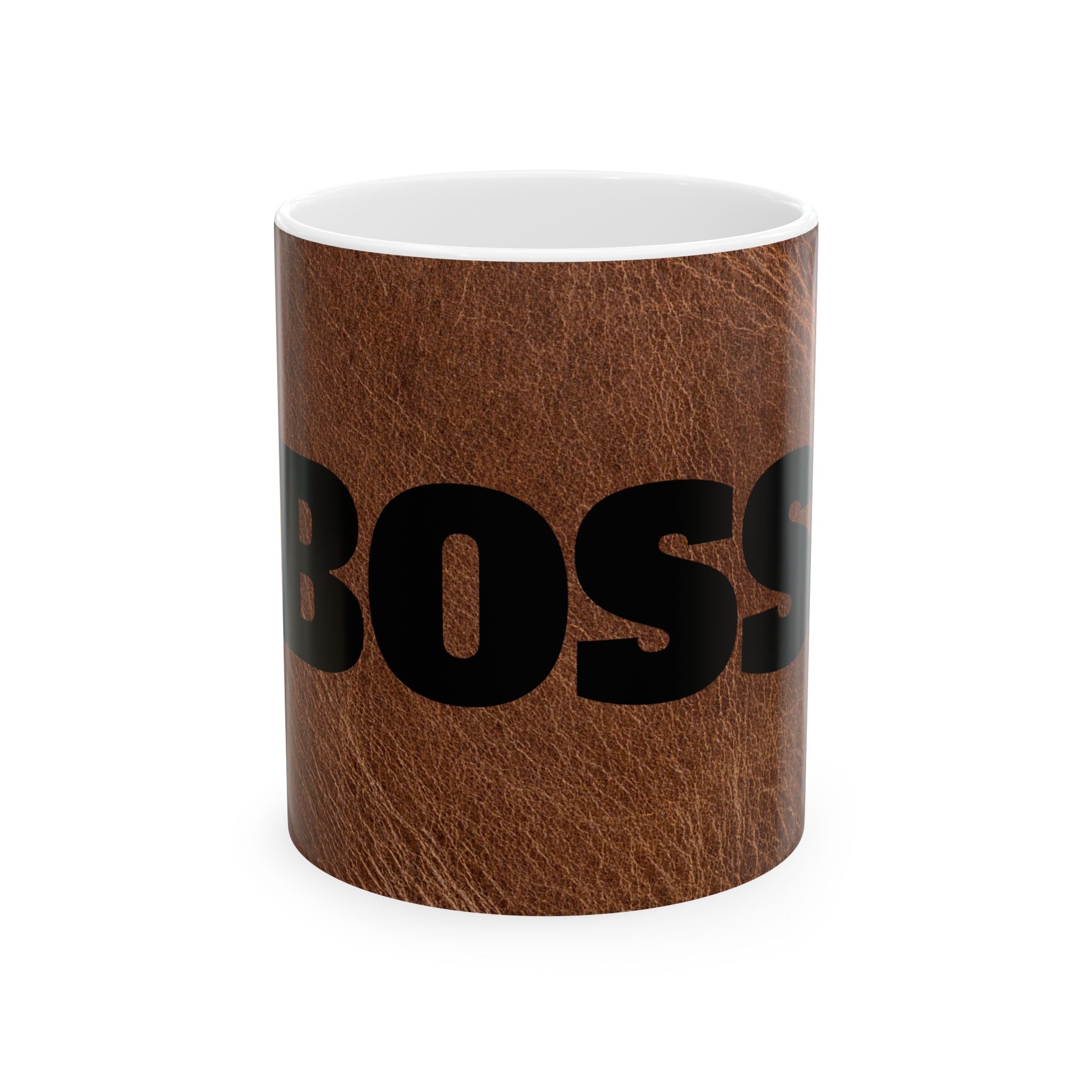 Boss Ceramic Mug, Leather Look Coffee Cup, Gift for Boss, Office Decor, Unique Mug, Funny Mug for Work Printify