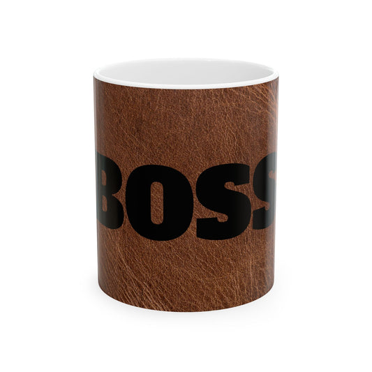 Boss Ceramic Mug, Leather Look Coffee Cup, Gift for Boss, Office Decor, Unique Mug, Funny Mug for Work Printify