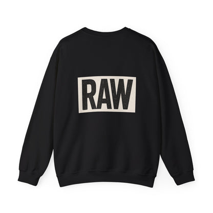 Stylish RAW Graphic Crewneck Sweatshirt, Unisex Casual Wear, Cozy Winter Layer, Trendy Streetwear, Perfect Gift for Him/Her Printify