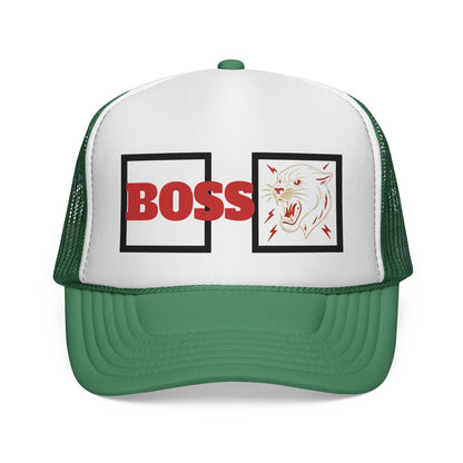 Bold Boss Trucker Cap - Eye-Catching Statement Hat for Leaders, Cool Gifts for Him & Her, Fun Outdoor Style, 'Boss' Design Printify