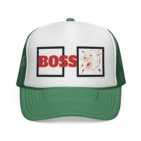 Bold Boss Trucker Cap - Eye-Catching Statement Hat for Leaders, Cool Gifts for Him & Her, Fun Outdoor Style, 'Boss' Design Printify