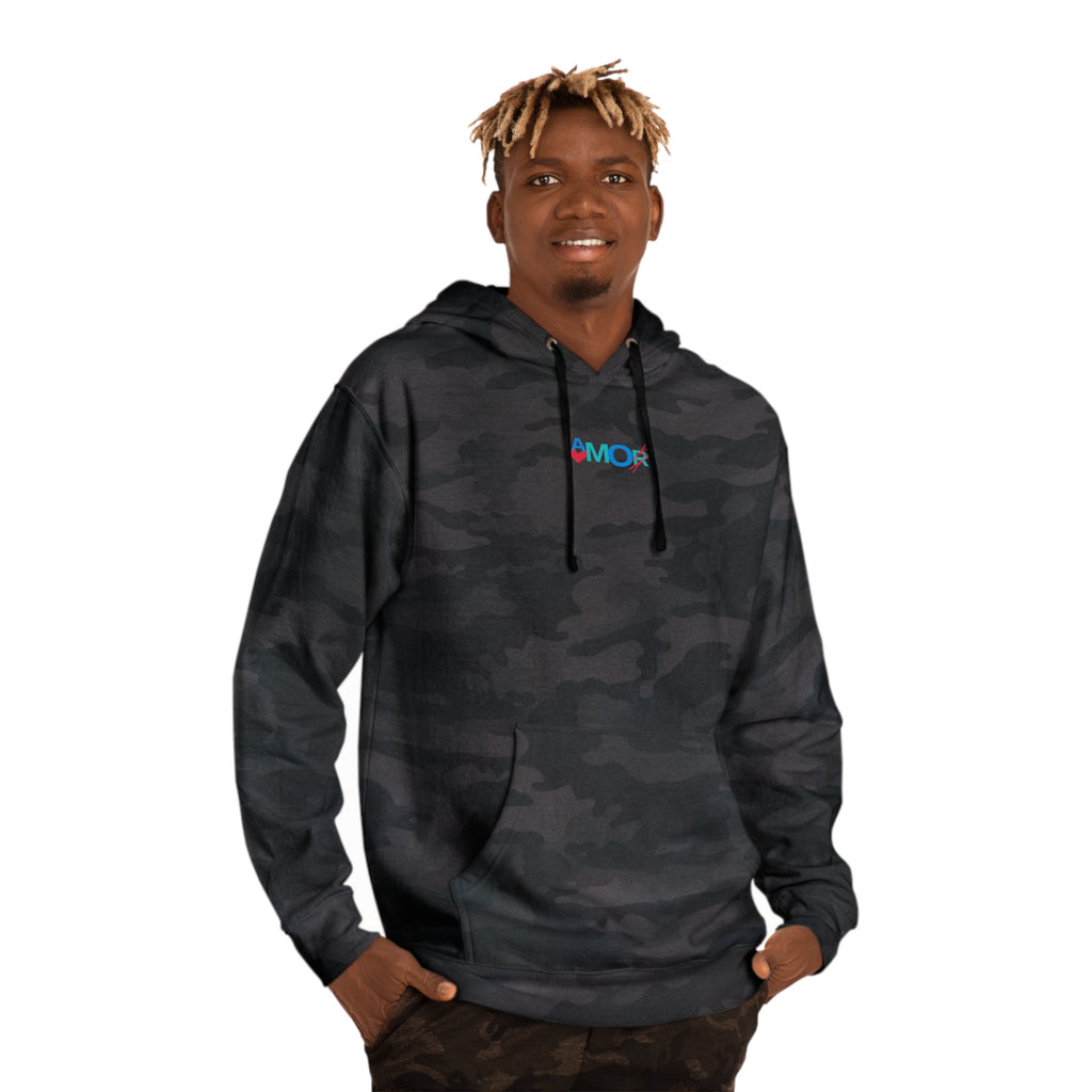 AMORX Unisex Hooded Sweatshirt - Cool and Edgy Love Typography Design Printify