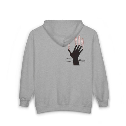 Gothic Hand Design Zip Hoodie | Unisex Casual Sweatshirt for Grunge Lovers, Cozy Pullover, Streetwear Fashion, Unique Gift Idea Printify