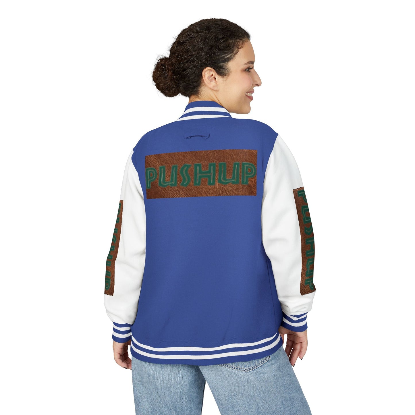 Unisex Heavyweight Letterman Jacket - Bold PUSHUP Design for Sporty Style Printify