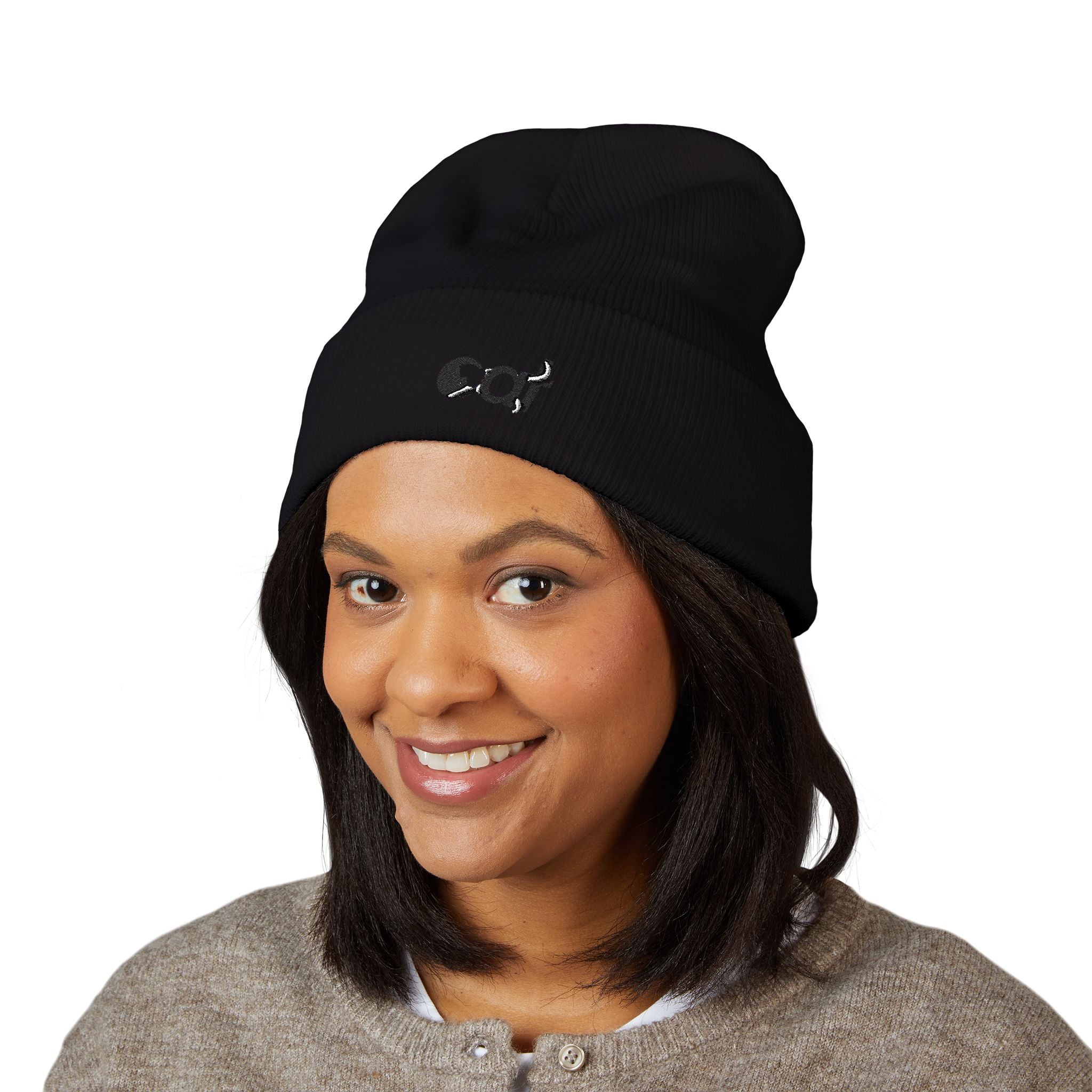 Beanie Hat Cat Design Embroidery