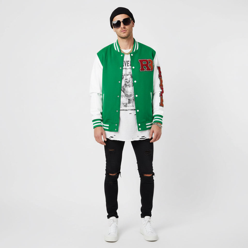 Letterman Jacket - RB Varsity Embroidered Retro Baseball Letter Jacket Printify