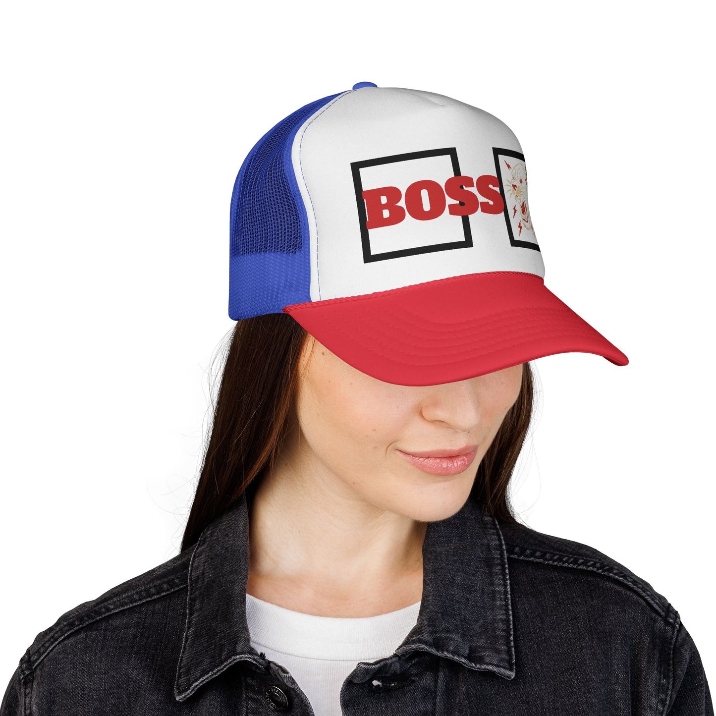 Bold Boss Trucker Cap - Eye-Catching Statement Hat for Leaders, Cool Gifts for Him & Her, Fun Outdoor Style, 'Boss' Design Printify