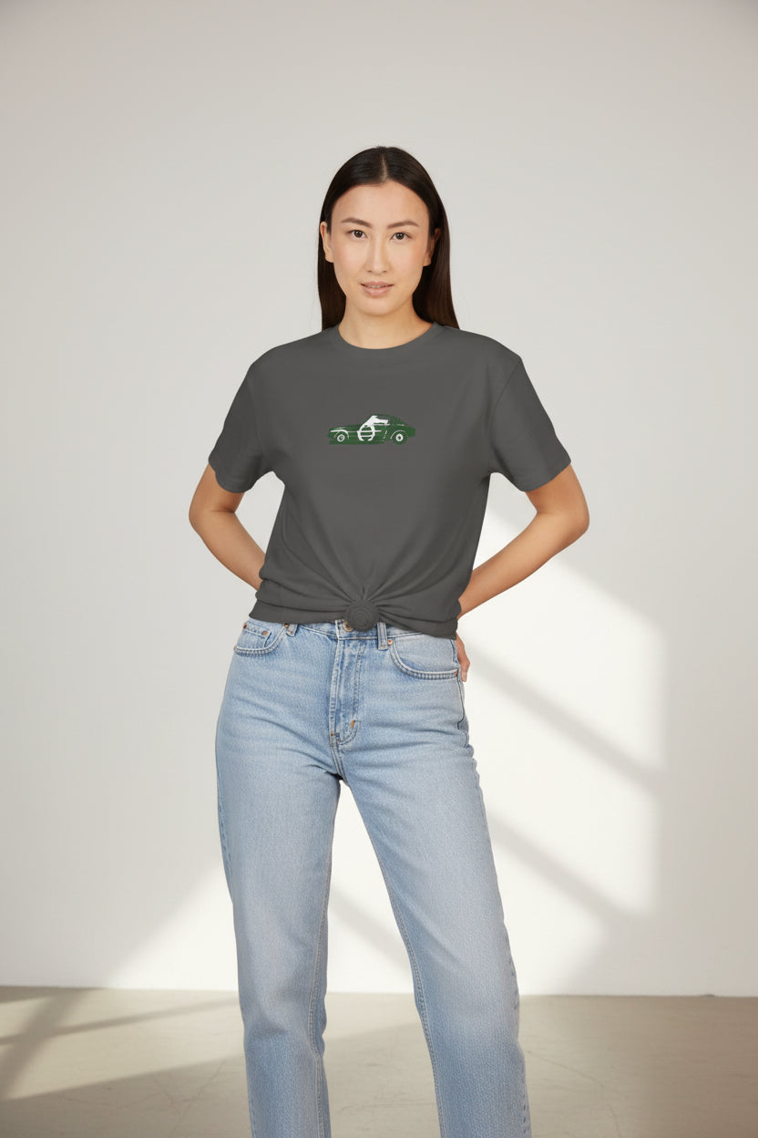 Vintage Race Car Tee – Minimal Green Sports Car Graphic T-Shirt