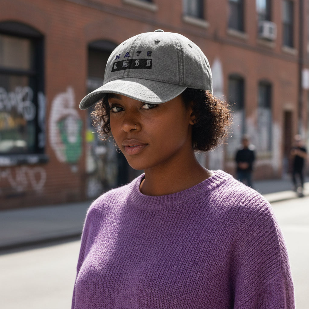 Vintage Embroidered Cap - 'HATE LESS' Righteous Apparel for Positive Vibes Printify