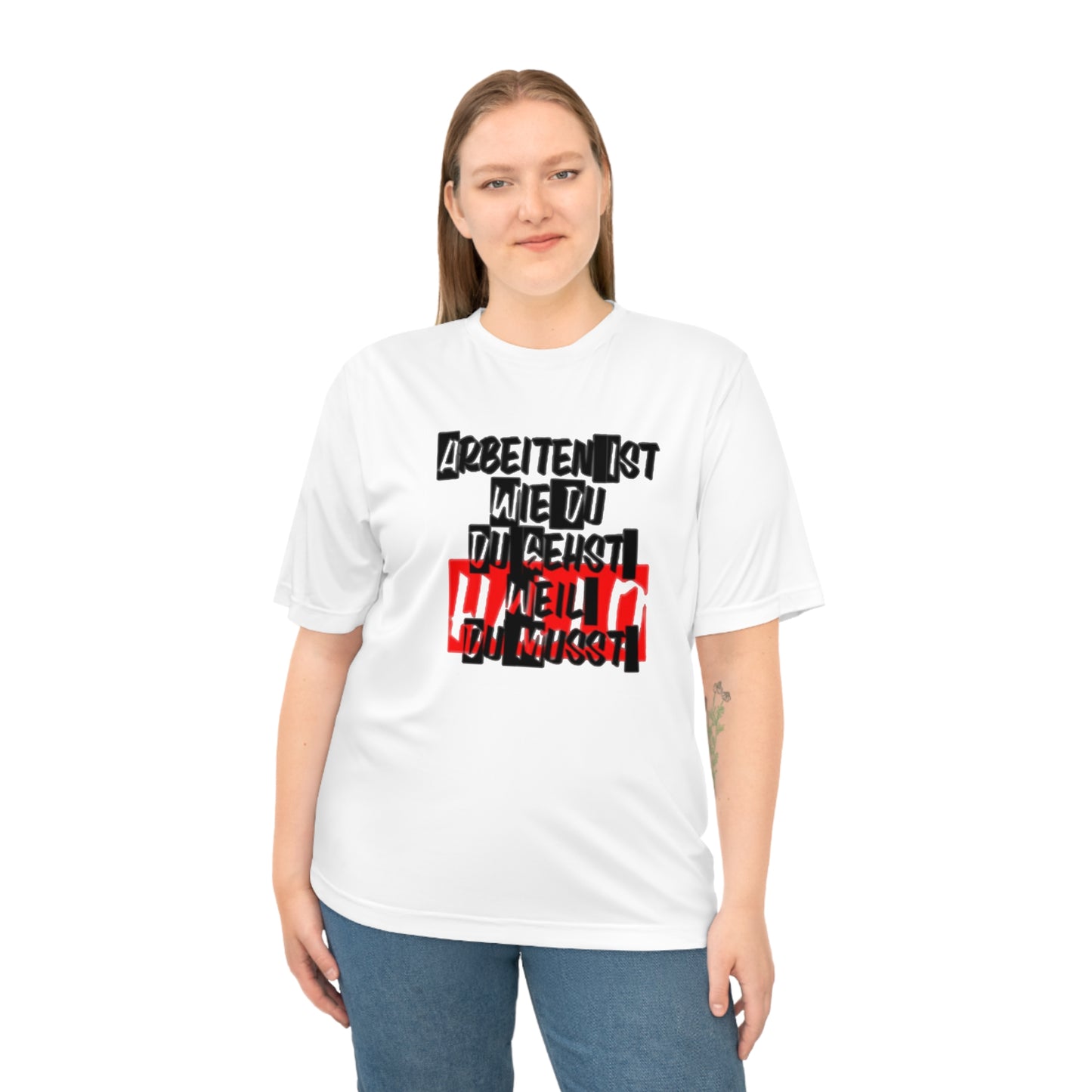 German Inspirational Unisex Zone Performance T-shirt - 'Arbeiten ist wie du Du gehst weil du musst'