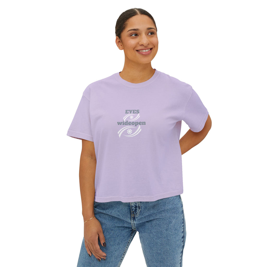 Women's Boxy Tee - 'EYES wideopen' | Casual Tee, Gift for Her, Relaxed Fit Top, Everyday Wear, Trendy Apparel
