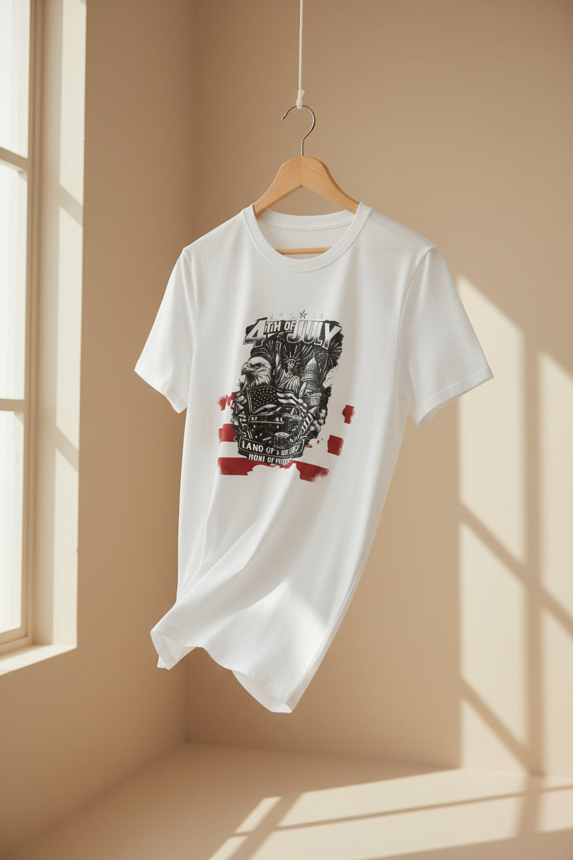 4th of July Eagle T-Shirt — 'Land of the Free' Patriotic Graphic Tee