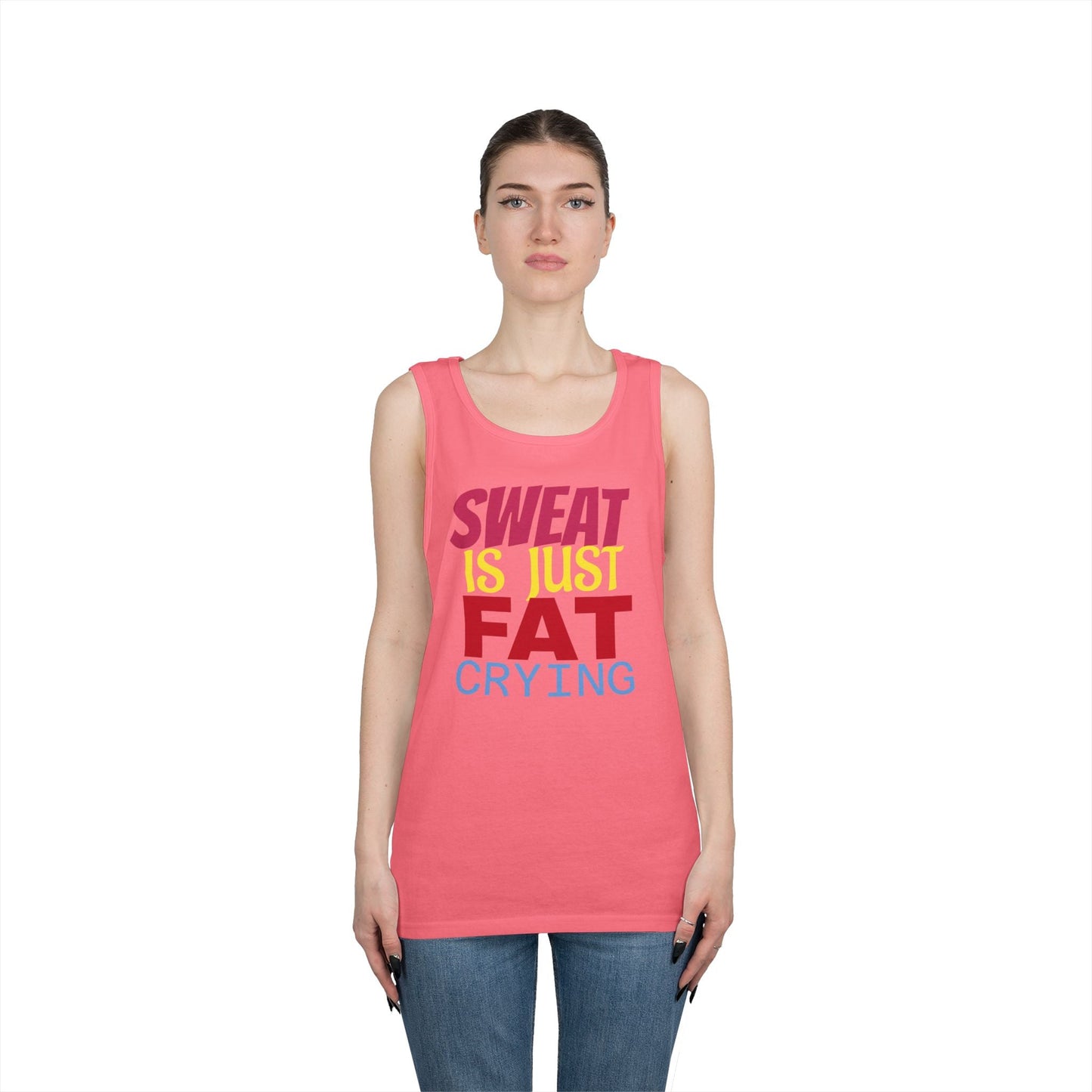 Sweat is Just Fat Crying Tank Top, Motivational Gym Shirt, Fitness Apparel, Unisex Workout Top, Summer Activewear, Gift for Fitness [...] Printify