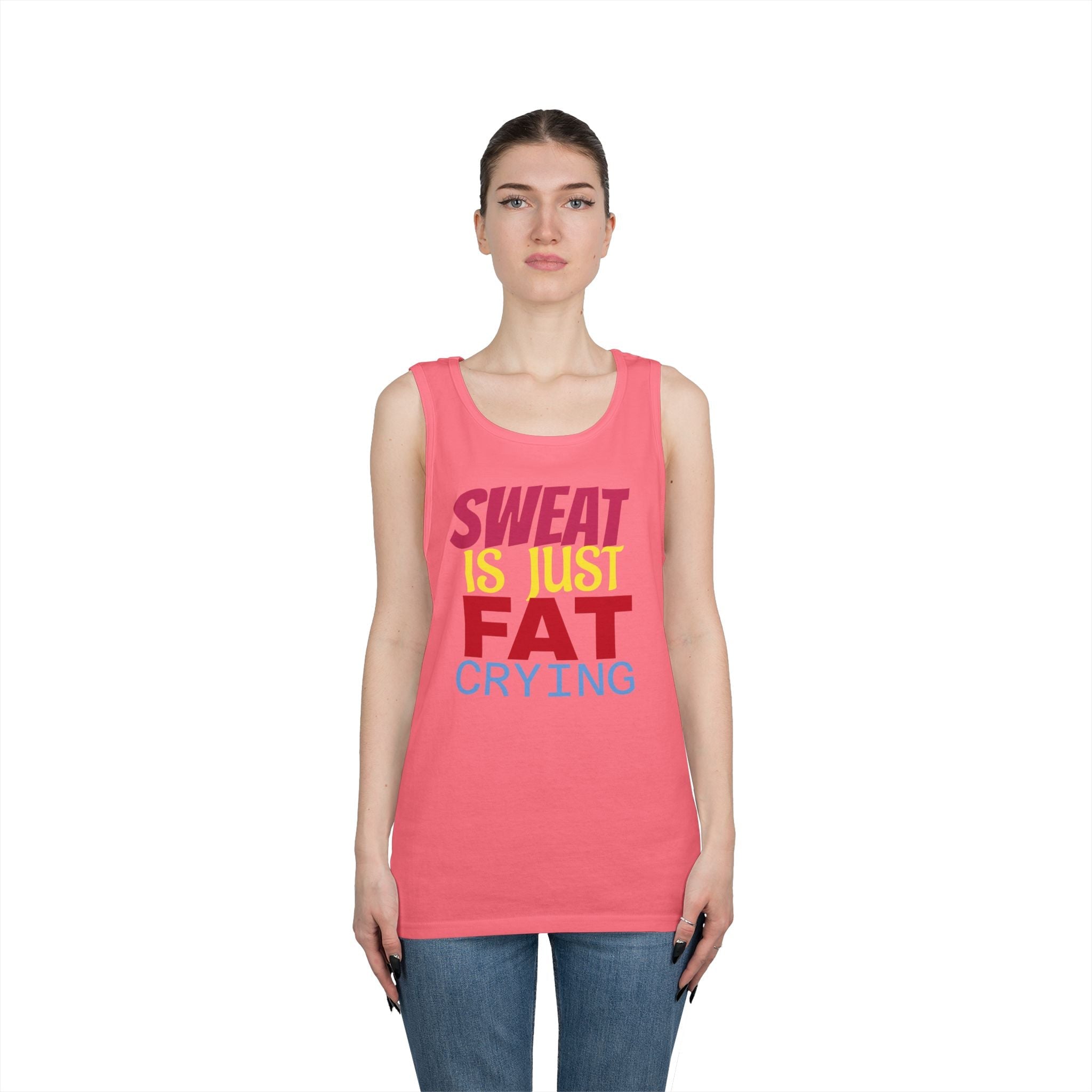 Sweat is Just Fat Crying Tank Top, Motivational Gym Shirt, Fitness Apparel, Unisex Workout Top, Summer Activewear, Gift for Fitness [...] Printify