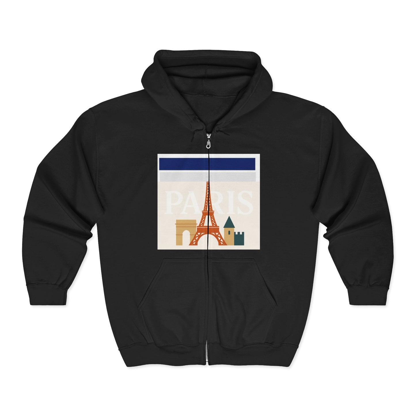 Paris-Themed Unisex Heavy Blend Full Zip Hooded Sweatshirt, Cozy Travel Hoodie, Gift for Explorers, Paris Souvenir, Urban Chic Style Printify