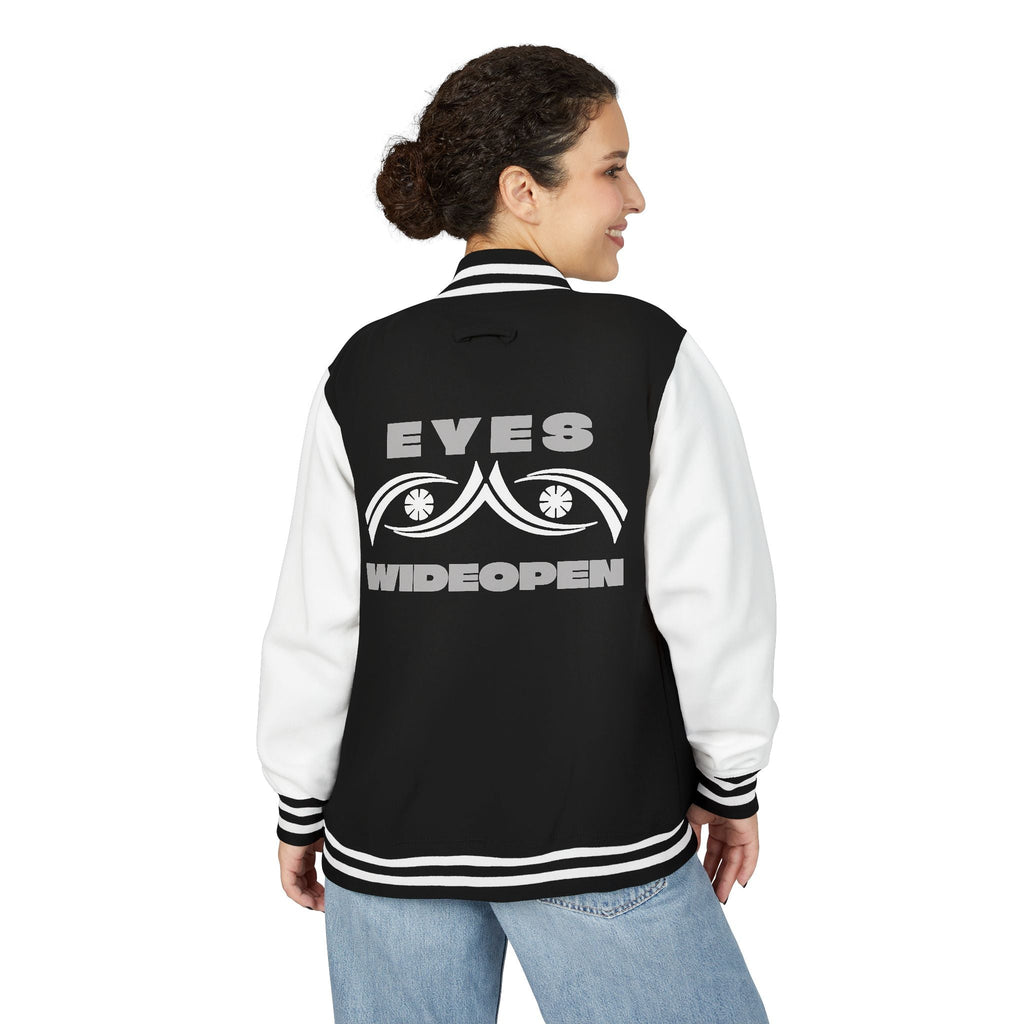 Unisex Heavyweight Letterman Jacket - Eyes Wide Open, Cozy Stylish Outerwear, Great for Game Days, Unique Gift for Teens, Trendy [...] Printify
