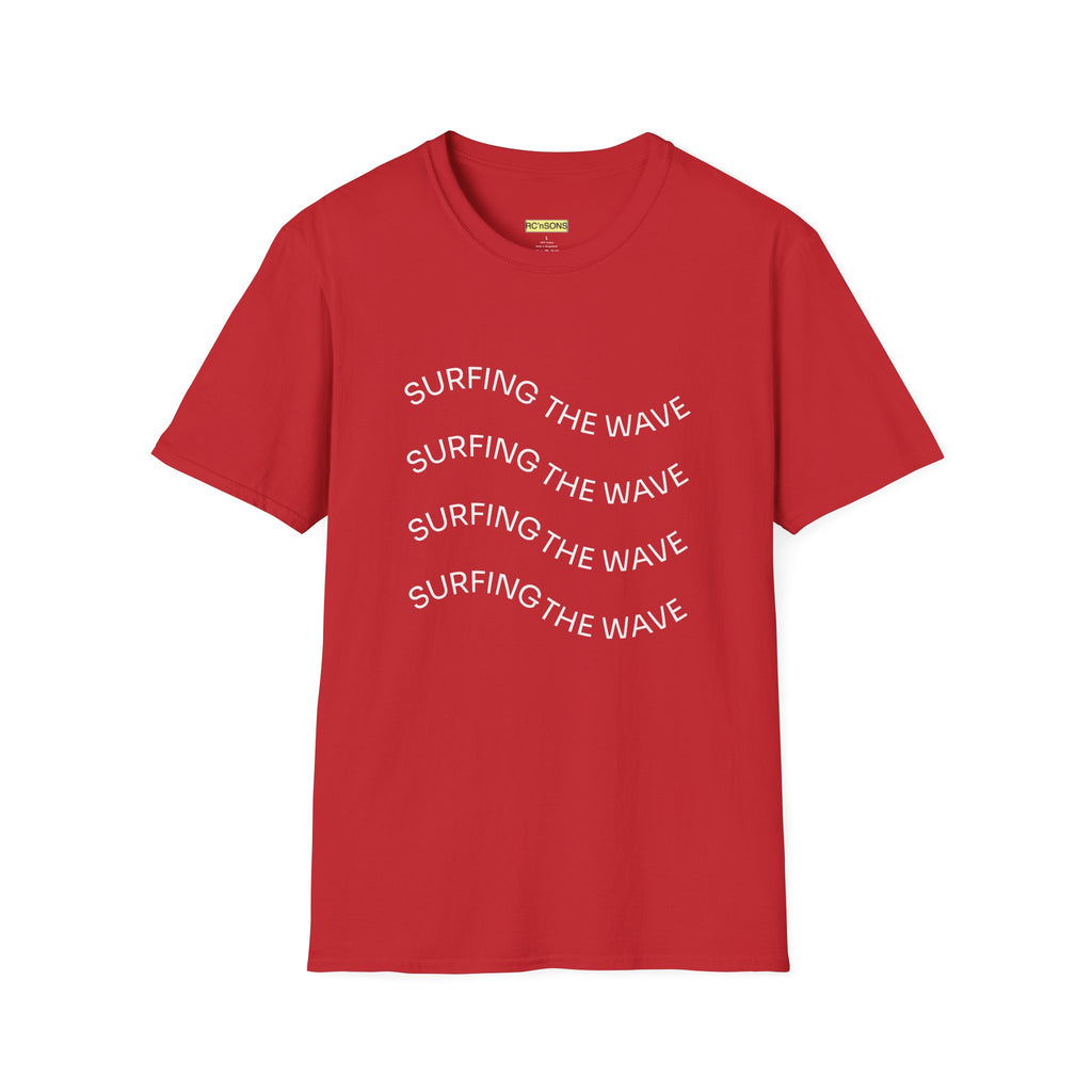 Surfing the Wave Unisex Softstyle T-Shirt, Beachwear, Summer Apparel, Gift for Surfers, Casual Tee, Surfing Theme Shirt