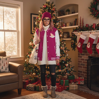 Letterman Jacket - 'hello santa' Design Printify