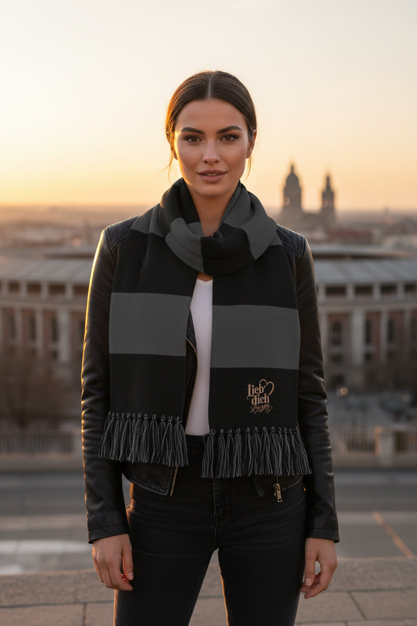 Embroidered Spectator Scarf — Classic Striped Team Scarf with Crest