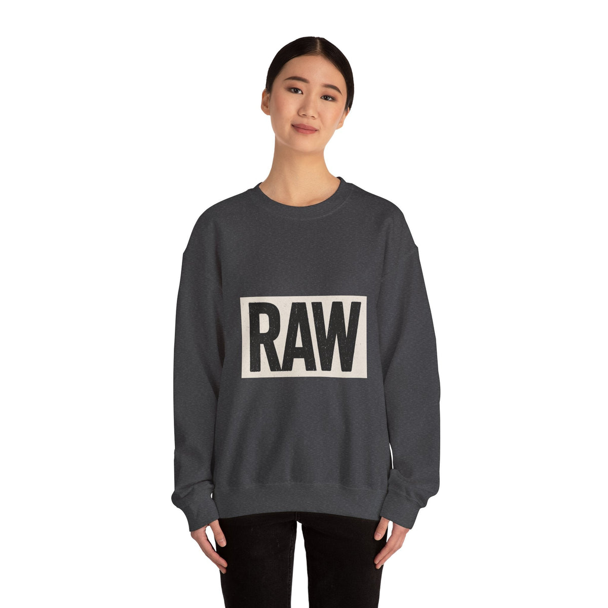 Stylish RAW Graphic Crewneck Sweatshirt, Unisex Casual Wear, Cozy Winter Layer, Trendy Streetwear, Perfect Gift for Him/Her Printify