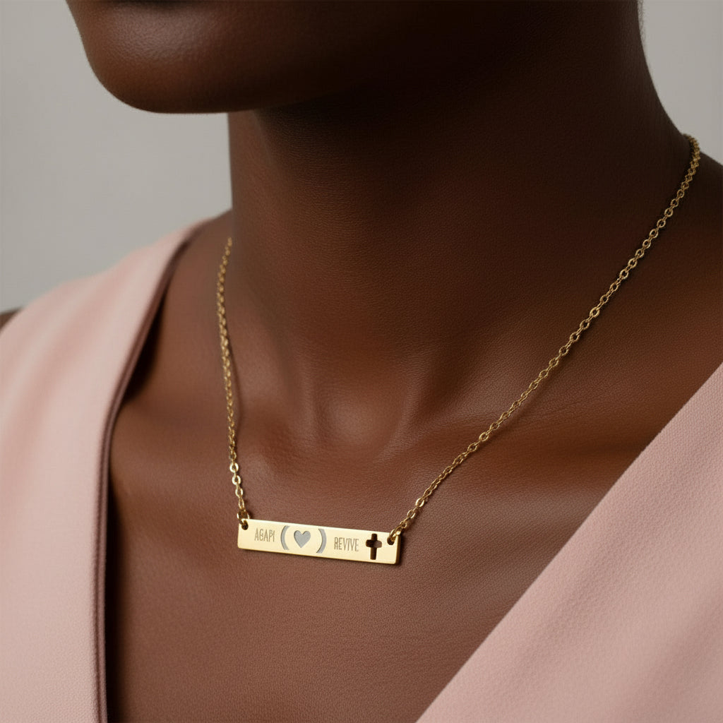 Necklace - Born is being Engraved Cross Bar Design Printify