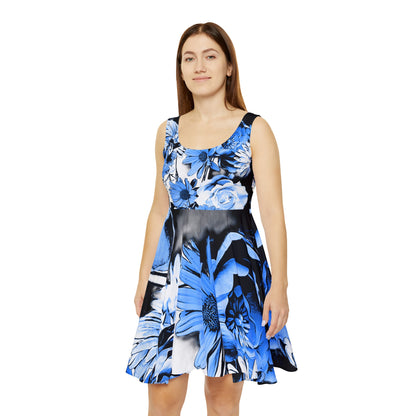 Women's Skater Gold Blue Rose Dress (AOP)