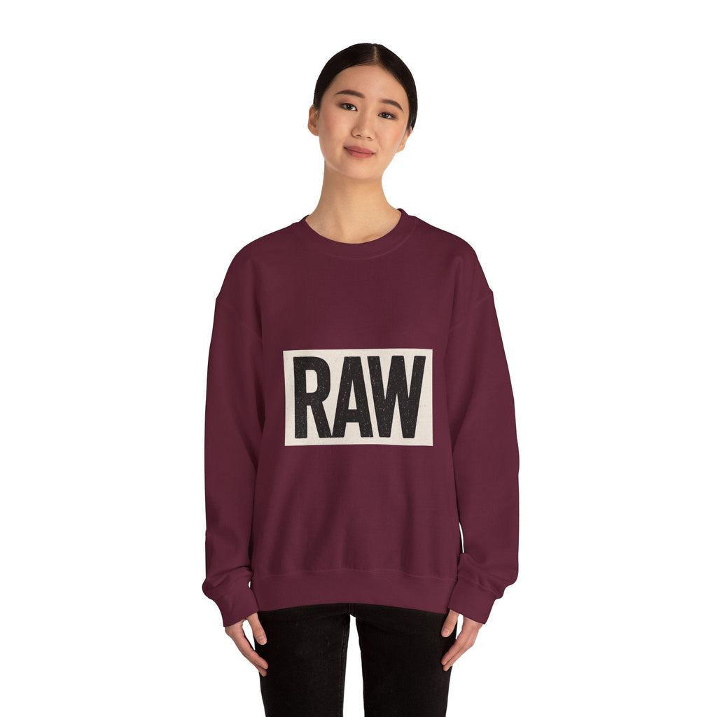 Stylish RAW Graphic Crewneck Sweatshirt, Unisex Casual Wear, Cozy Winter Layer, Trendy Streetwear, Perfect Gift for Him/Her Printify