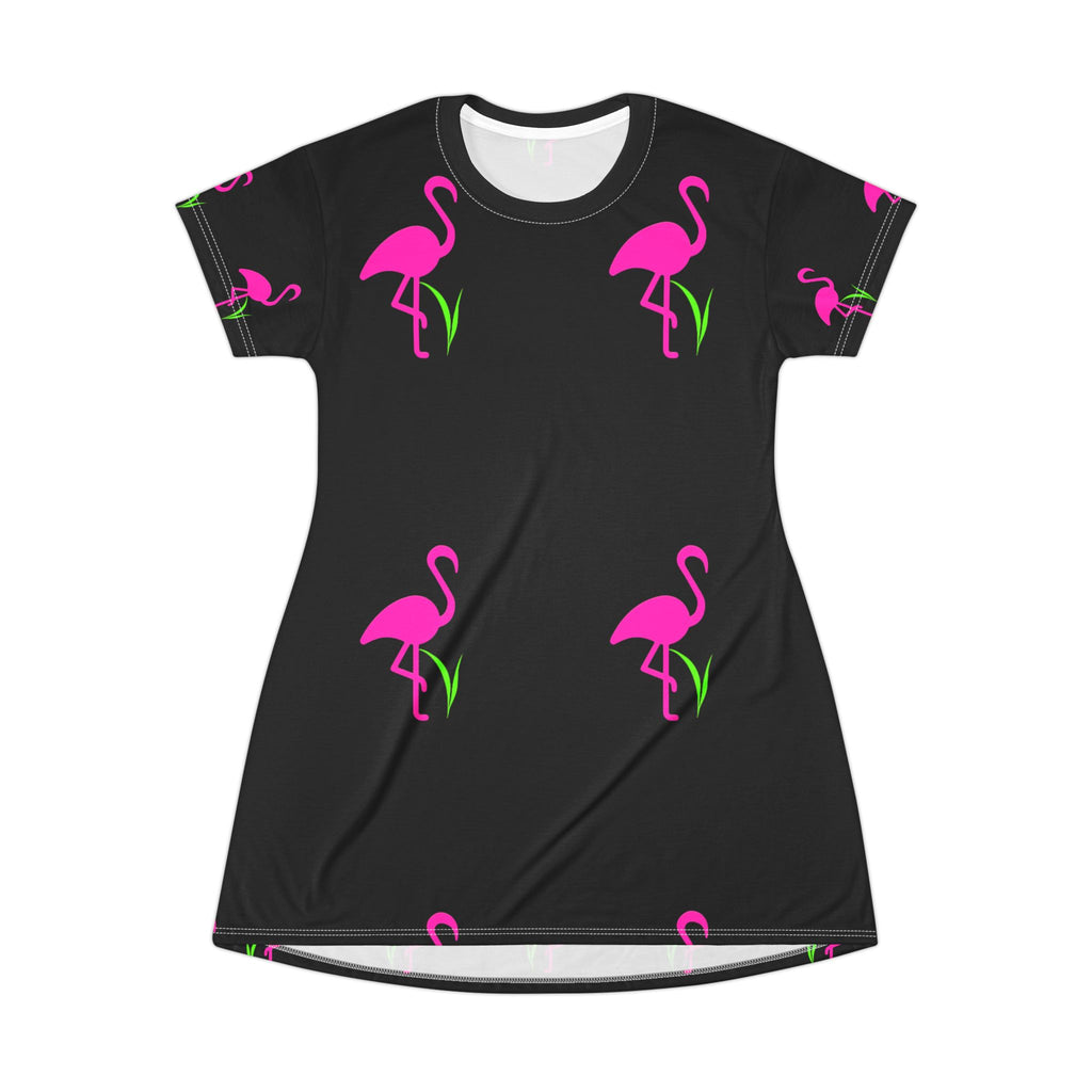 Flamingo Print T-Shirt Dress, Casual Summer Dress, Fun Beach Wear, Gift for Her, Relaxed Fit Dress