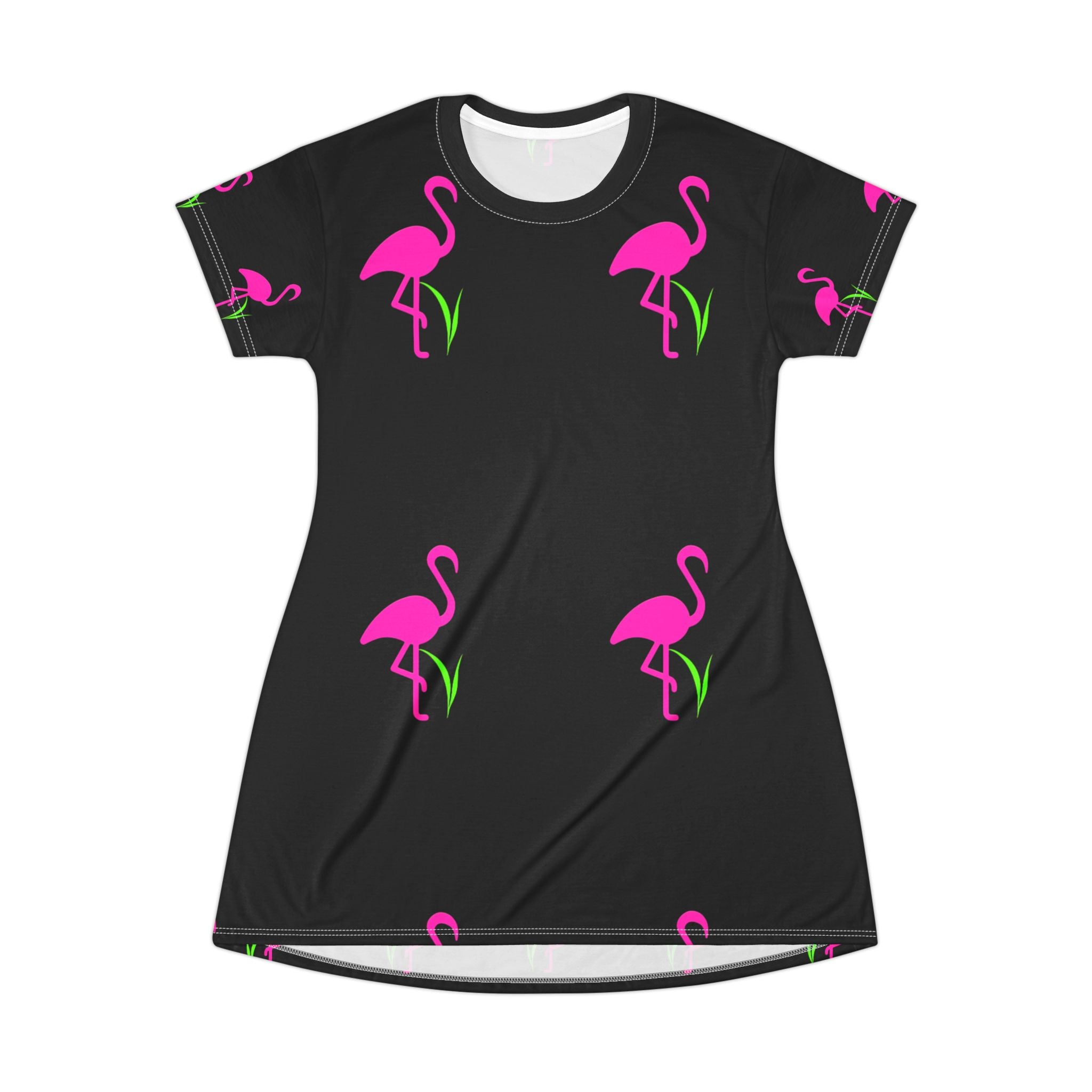 Flamingo Print T-Shirt Dress, Casual Summer Dress, Fun Beach Wear, Gift for Her, Relaxed Fit Dress
