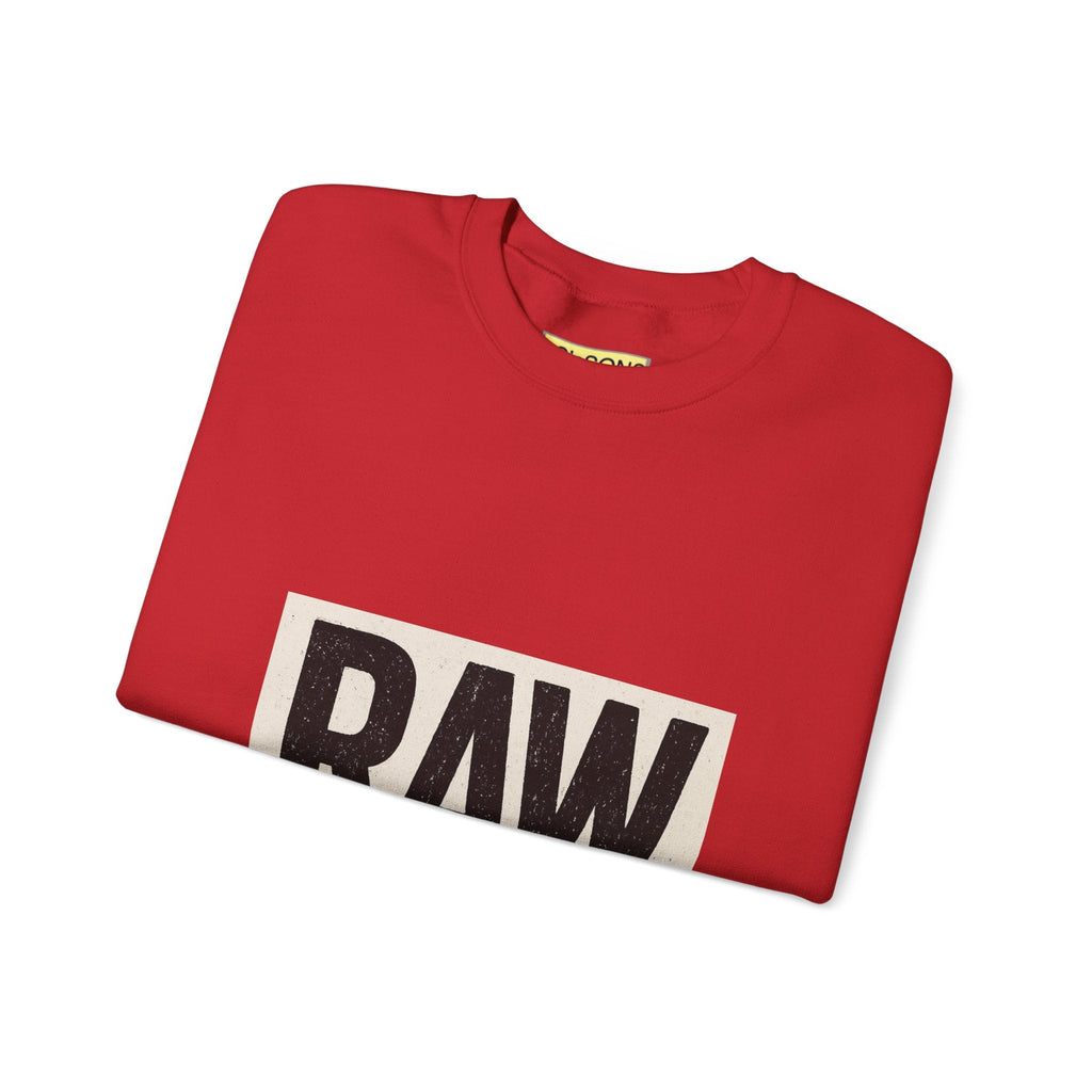 Stylish RAW Graphic Crewneck Sweatshirt, Unisex Casual Wear, Cozy Winter Layer, Trendy Streetwear, Perfect Gift for Him/Her Printify