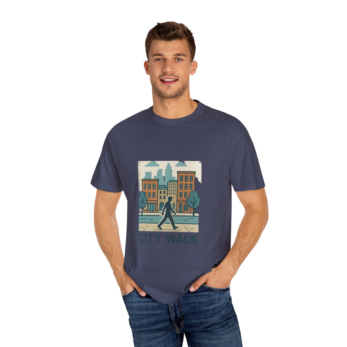City Walk Unisex Garment-Dyed T-shirt, Urban Streetwear, Casual Fashion, Gift for City Lovers, Travel Enthusiast Apparel Printify