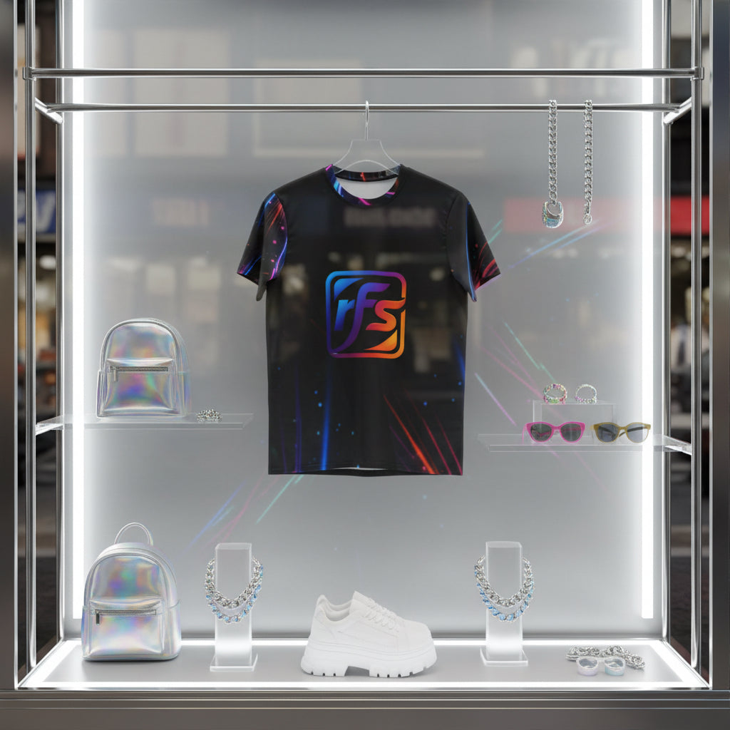 Neon Gradient 'rFs' Men's Polyester Tee — Futuristic Club Shirt