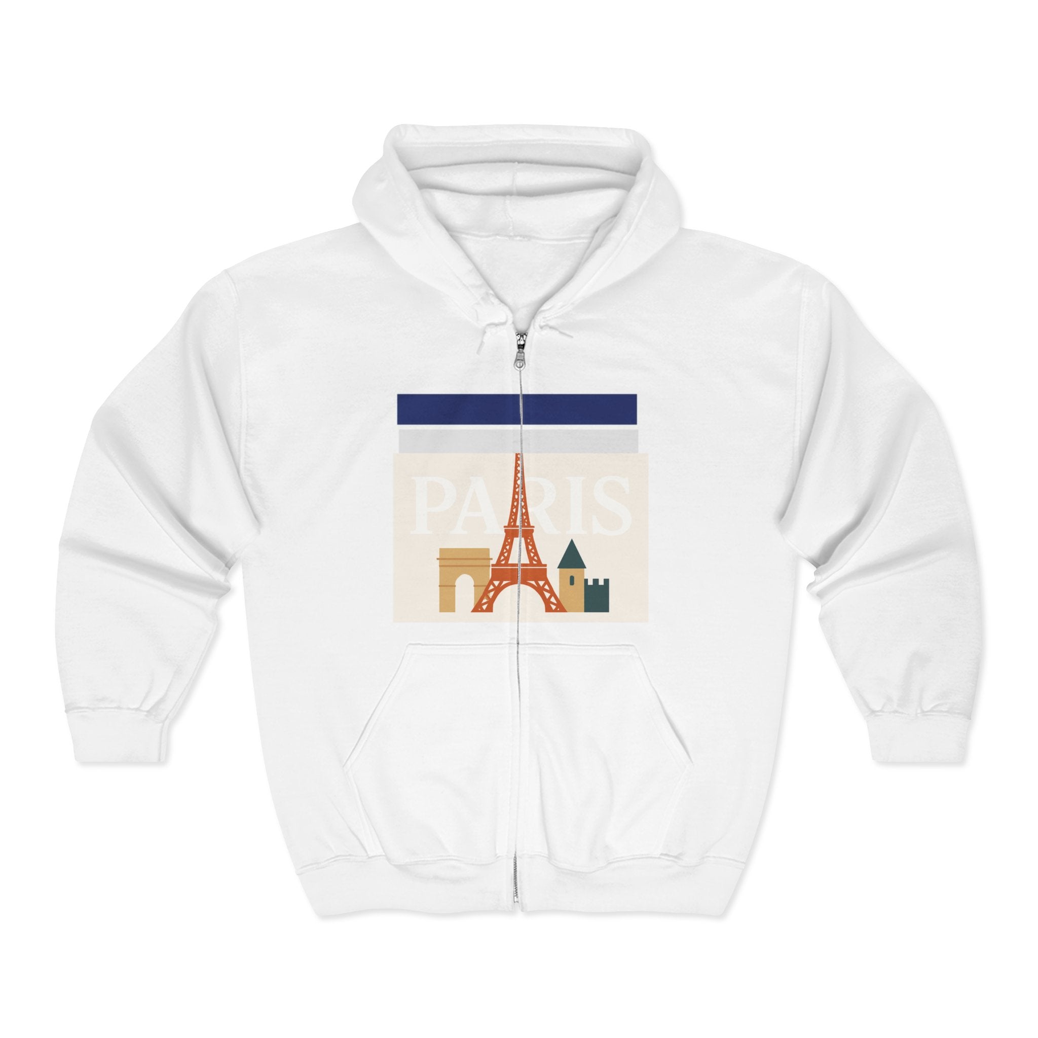 Paris-Themed Unisex Heavy Blend Full Zip Hooded Sweatshirt, Cozy Travel Hoodie, Gift for Explorers, Paris Souvenir, Urban Chic Style Printify