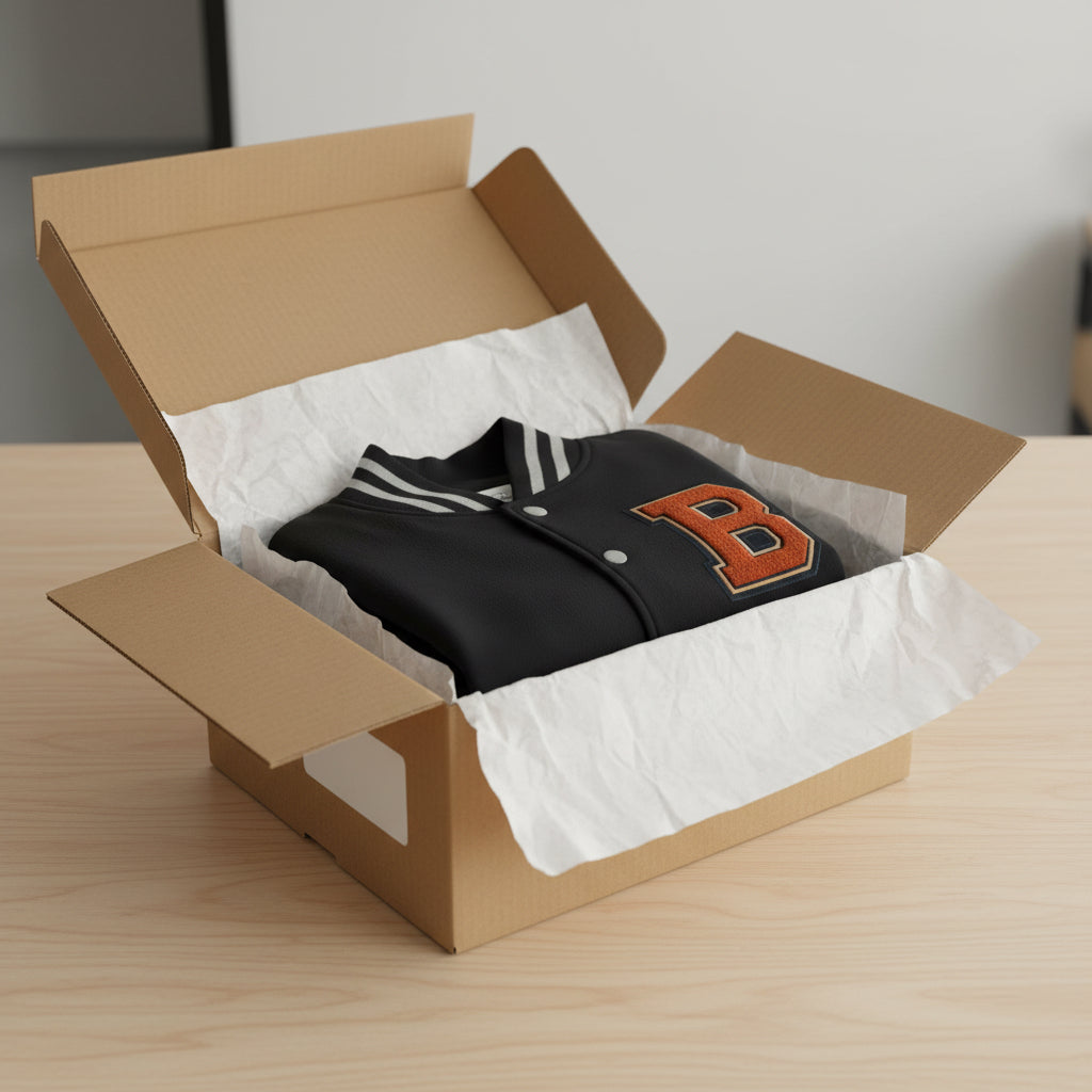 Varsity Letterman Jacket – Retro 'B' Patch Sleeve Design Printify