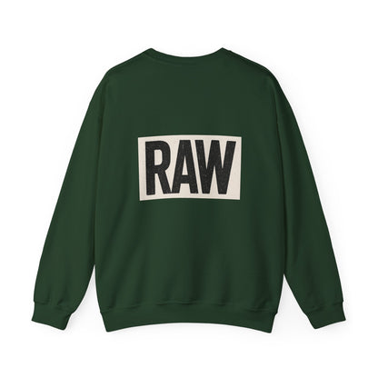 Stylish RAW Graphic Crewneck Sweatshirt, Unisex Casual Wear, Cozy Winter Layer, Trendy Streetwear, Perfect Gift for Him/Her Printify