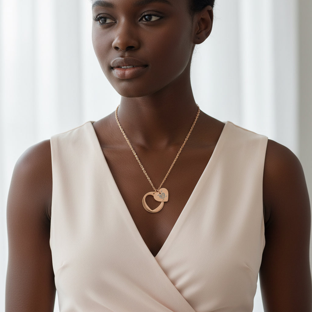 Necklace - Love Heart Cutout Engraving Design Printify