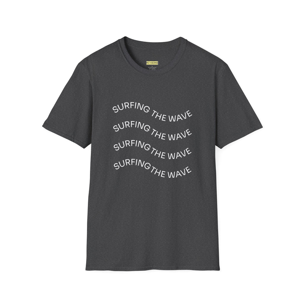 Surfing the Wave Unisex Softstyle T-Shirt, Beachwear, Summer Apparel, Gift for Surfers, Casual Tee, Surfing Theme Shirt