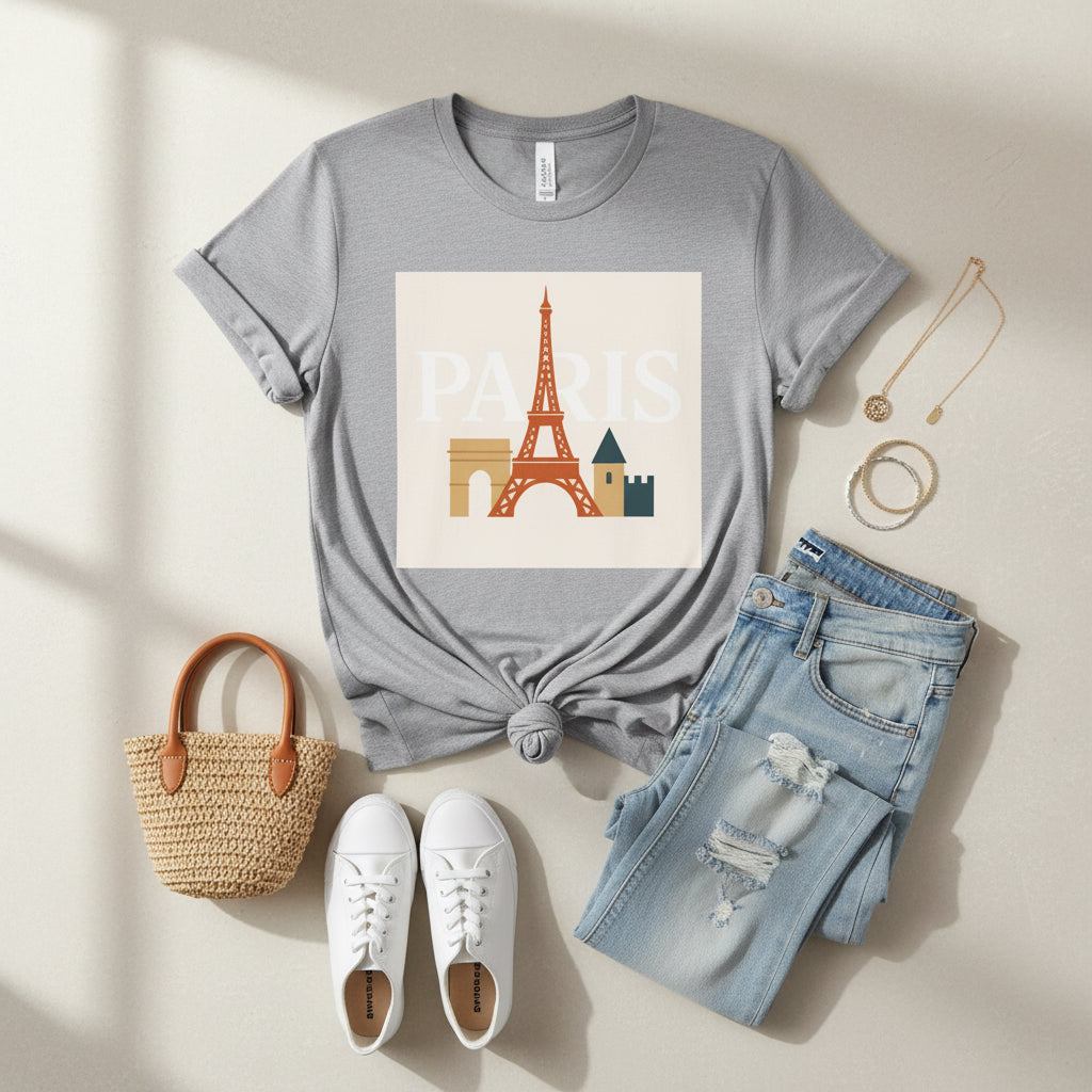Chic Parisian Graphic Tee, Travel Shirt, Eiffel Tower T-Shirt, Gift for Travelers, Casual Wear Printify
