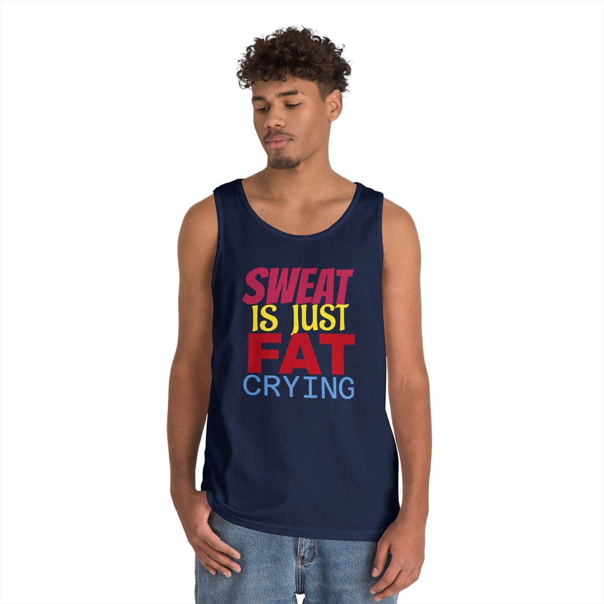 Sweat is Just Fat Crying Tank Top, Motivational Gym Shirt, Fitness Apparel, Unisex Workout Top, Summer Activewear, Gift for Fitness [...] Printify