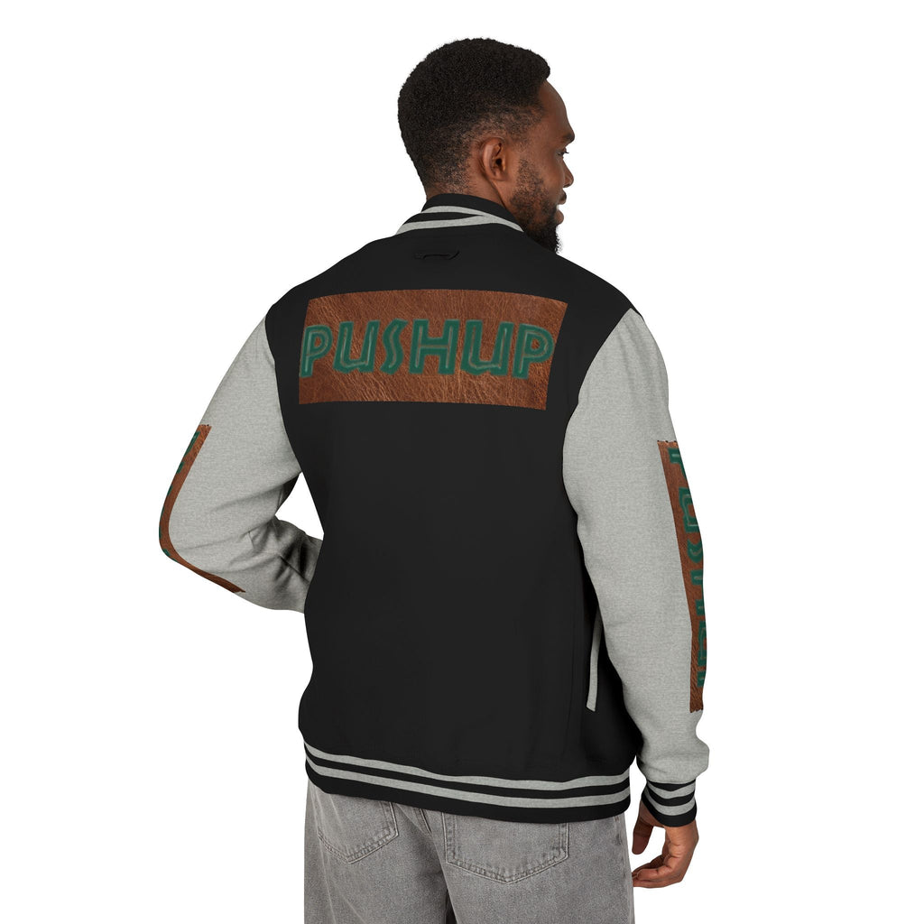 Unisex Heavyweight Letterman Jacket - Bold PUSHUP Design for Sporty Style Printify